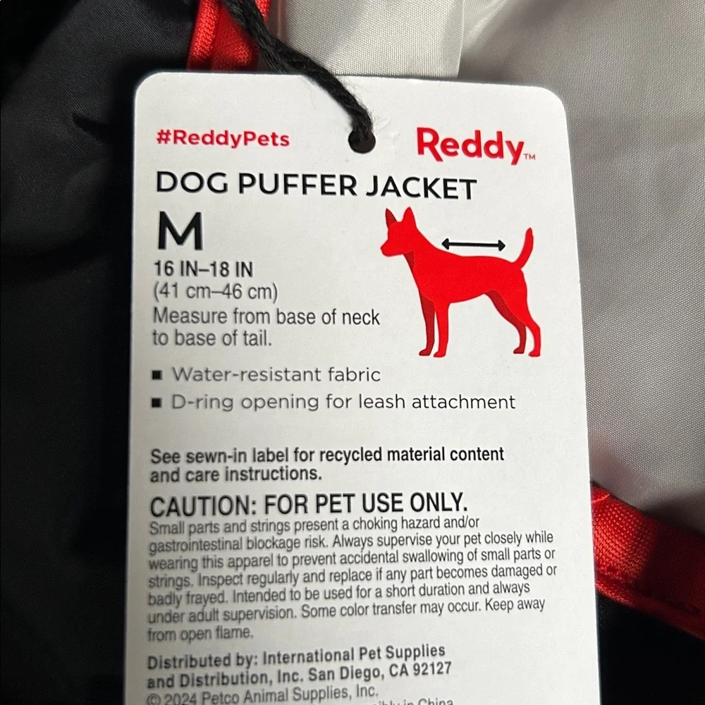 New Reddy quilted puffer dog jacket M